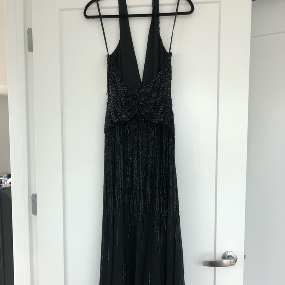 Extreme Deep V Black Elegant Evening Gown - Picture 5 of 7